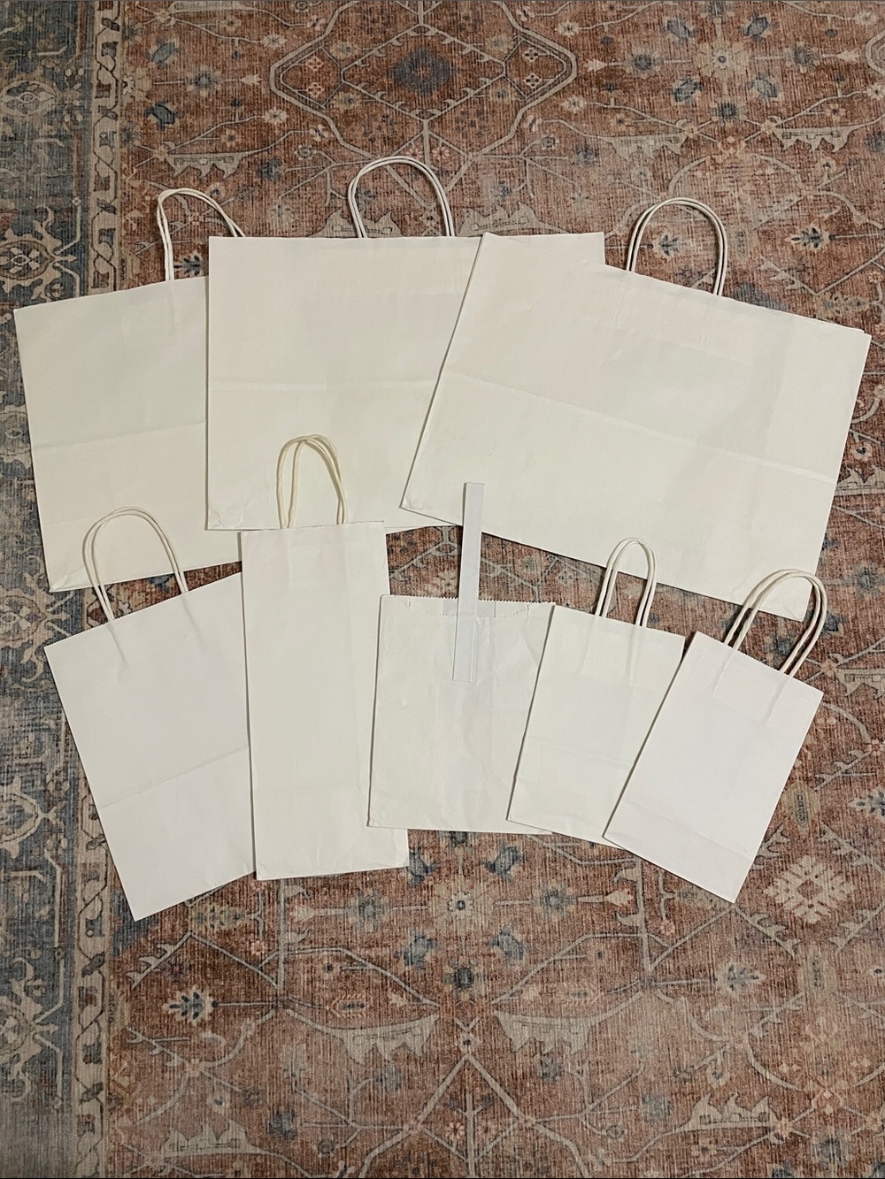Bundle Set of 8 Different Sized Plain All White Party Gift Bags - Multipack